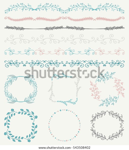 Collection of\
Colorful Seamless Hand Sketched Artistic Rustic  Decorative Doodle\
Borders and Frames, Branches and Brackets. Design Elements. Hand\
Drawn Illustration. Pattern\
Brushes