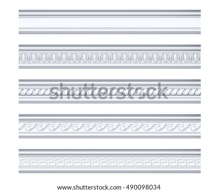 Collection of different classical cornices isolated on white, 3d rendering