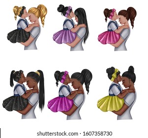 Collection Of Different Woman With Daughters - Group Of Mother And Daughter Clipart 