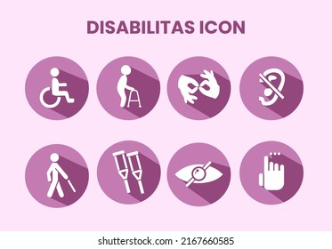 A Collection Of Disability Icons Or Disability Info Graphic Elements As Well As Accessibility Icons And Icons For People With Physical Disabilities Such As Mental, Sensory, Intellectual Disabilities.