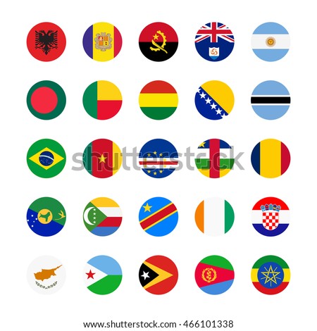 Collection of flag button design. Circle flags of the world.