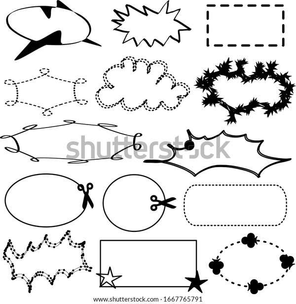 Collection of frame and comic\
speech bubble doodle isolated on white background. -\
illustration.