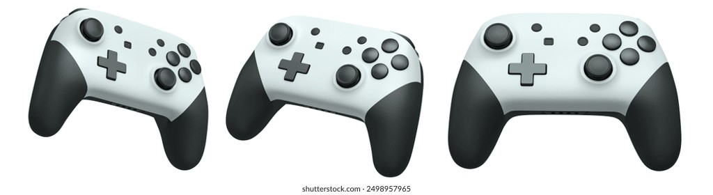 Collection of gaming controllers with different colors and designs for gaming enthusiasts isolated on white background with clipping path