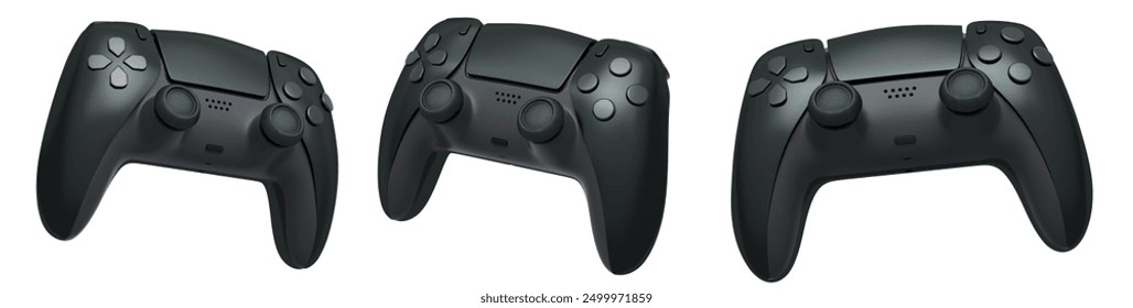 Collection of gaming controllers with different colors and designs for gaming enthusiasts isolated on white background with clipping path