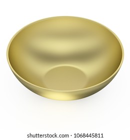 Collection Of Gold Objects. Golden Empty Rice Bowl, Isolated White Background. 3D Illustration.