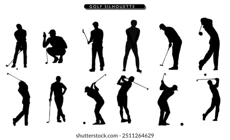 collection of Golf man silhouettes in different posses clipart vector illustrator - Powered by Shutterstock