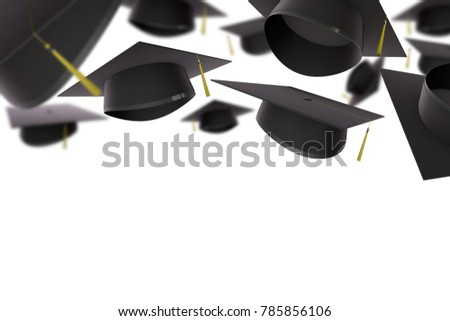 Collection of graduation caps. 3D Rendering