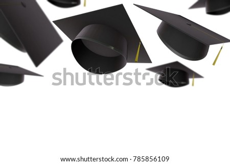 Collection of graduation caps. 3D Rendering
