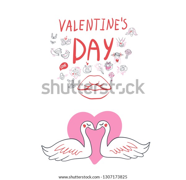 Collection of hand drawn Valentine day\
doodle. Valentine\'s day special pack design elements sets. Perfect\
for invitation cards and page\
decoration.