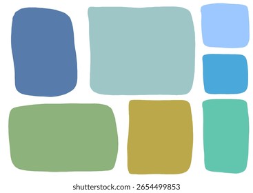 A collection of hand-drawn, rounded square and rectangle shapes in soft, muted colors, perfect for creative design elements and digital assets.