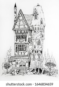 Collection Ink Drawing Houses Concept Art Stock Illustration 1646834659 ...