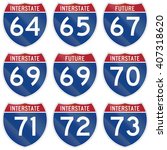 Collection of Interstate highway shields used in the US.