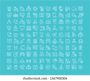 Collection of line white icons of education. Set of simple elements with bold outlines on a color background. - Powered by Shutterstock