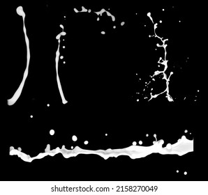 Collection of milk splashes. A splash of milkshake. A set of isolated dairy. 3d rendering.