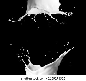 Collection of milk splashes. A splash of milkshake. A set of isolated dairy. 3d rendering.