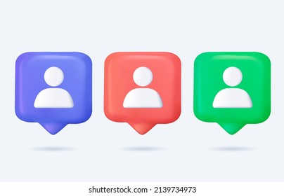 Collection Minimalist User Member New Friend Request 3d Icon Quick Tips Realistic Illustration. Set Personal Account Identification Cyberspace Profile Internet Notification Speech Bubble.