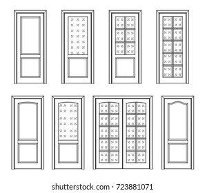 Collection Interior Doors Set Technical Drawing Stock Vector (Royalty ...