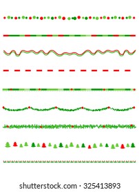 Collection On Christmas Borders / Divider Graphics Including Holly Border, Candy Cane Pattern, Christmas Trees And More