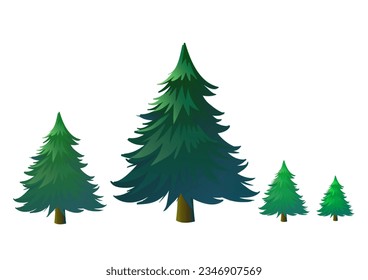A collection of pine trees. The white background is suitable for use in design, architecture, decoration, and nature articles both print and web.
