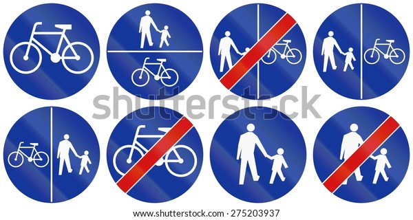 Collection
of Polish road signs for bike and foot
paths.