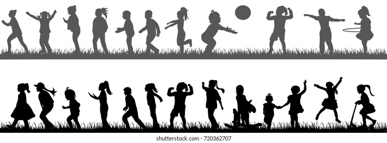 collection of silhouettes of children, childhood, play