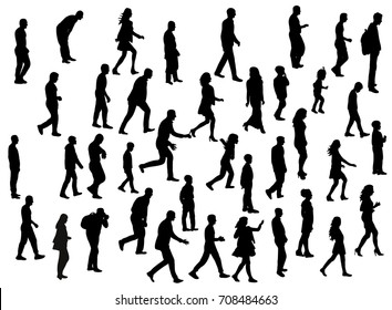 Collection Silhouettes People Walking Stock Illustration
