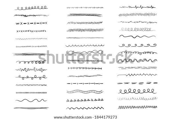 Collection of strokes of markers. Line pen hand\
drawn set isolated on white background. Set of wavy horizontal\
lines. Doodle, hand drawn\
template.