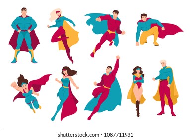 Longhaired Superwoman Actions Set Cartoon Colored Stock Vector (Royalty ...