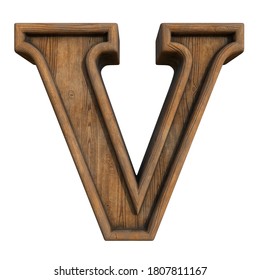 The Collection Of Symbols From Old Rustic Wood - Letter V. Grunge Style. Isolated On White Background. 3d Illustration.