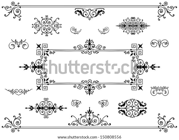 Collection\
of various vintage ornament design elements with swirls and\
flourishes including borders and frames,\
eps8