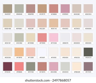 A collection of vector pale pink color palettes with RGB codes, a color palette of spring floral fashion. images for creating offspring, photoshop, illustrator, canvas, goodnotes