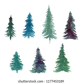 Collection Watercolor Pine Trees Stock Illustration 1177453189