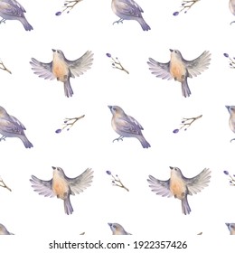 Collection Of Watercolor Seamless Patterns Flying Birds
