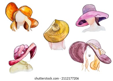 Collection of women's leisure hats isolated on white background