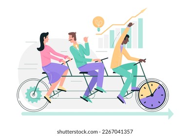 Collective teamwork, creative business people ride tandem bike together. Speed race achievement of happy employees team with leader flat illustration. Entrepreneurship, synchronization concept - Powered by Shutterstock