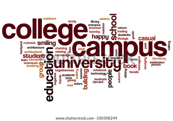 大学のキャンパスのワードクラウドのコンセプト 大学のキャンパスや大学教育に関連する言葉 白い背景に大学のキャンパス のイラスト素材