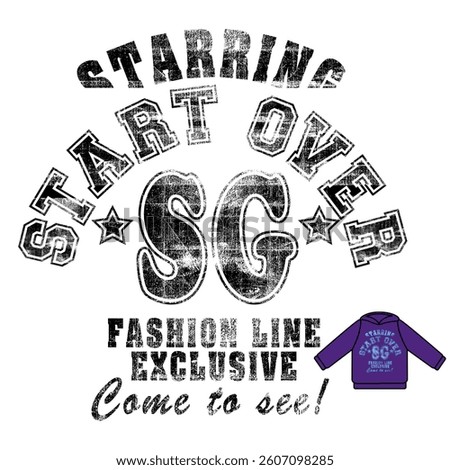 College theme with text "Start Over" over initials "SG" with stars.