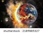Collision of a huge meteorite with the planet Earth. Elements of this image furnished by NASA. 3D illustration.