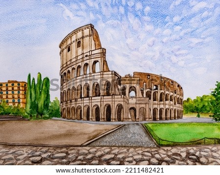 Colloseum watercolor painting, Rome, Italy