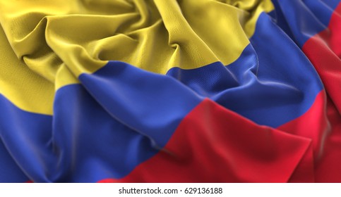 Colombia Flag Ruffled Beautifully Waving Macro Close-Up Shot - Shutterstock ID 629136188