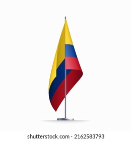Kolumbien Flaggenstaatsymbol einzeln auf nationalem Hintergrund. Grußkarte Nationaler Unabhängigkeitstag der Republik Kolumbien. Illustrationsbanner mit realistischer Staatsflagge.