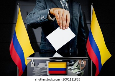 Kolumbien-Flaggen, mit der Hand abfallende Wahlkarte - Wahlkonzept - 3D-Illustration
