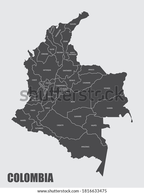 The\
Colombia map divided in departments with\
labels