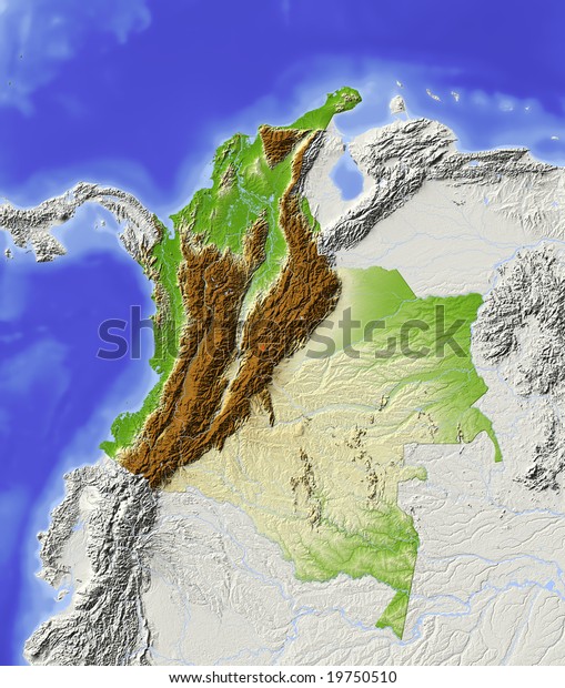 Colombia Shaded Relief Map Major Urban Stock Illustration 19750510