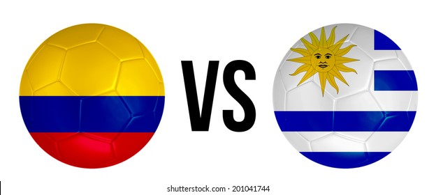 Colombia VS Uruguay soccer ball concept isolated on white background