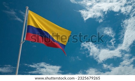 Colombian flag waving texture pattern blue cloudy sky background wallpaper copy space independence columbian country national freedom holiday patriotic happy celebration festival holiday.3d reder