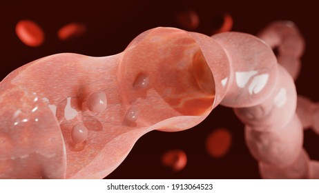 Colon polyps and red blood background. Health and medical in organs abnormal of human. 3d render.