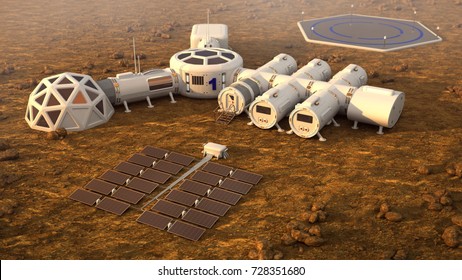 The Colony On Mars. 3D Illustration