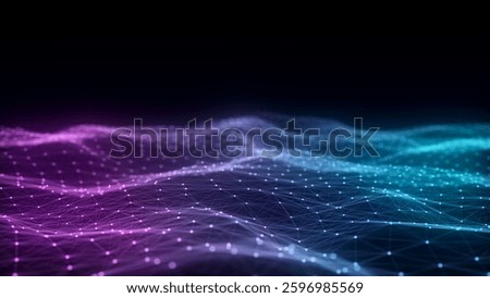 Color abstract wave background with dots and lines moving in space. Technology illustration. Futuristic modern dynamic wave. 3d rendering.