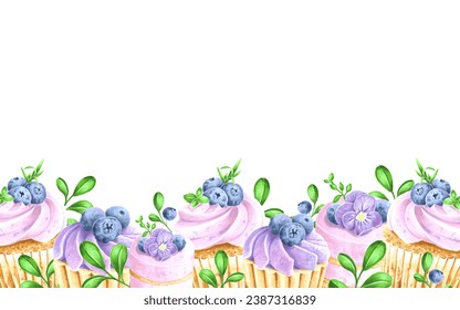 Color border realistic illustration of blueberries isolated on a white background. Botanical sweet sketch hand painted. - Powered by Shutterstock